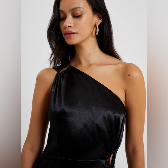French Connection Adaline One-Shoulder Satin Midi Dress Black Size 8 NWT - Picture 3 of 11